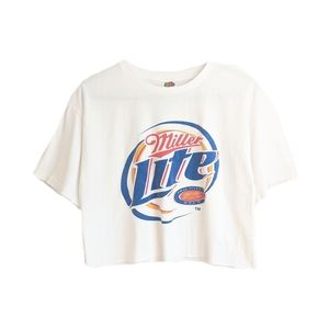 2000s White Miller Lite Beer Cropped Crew Neck Tee